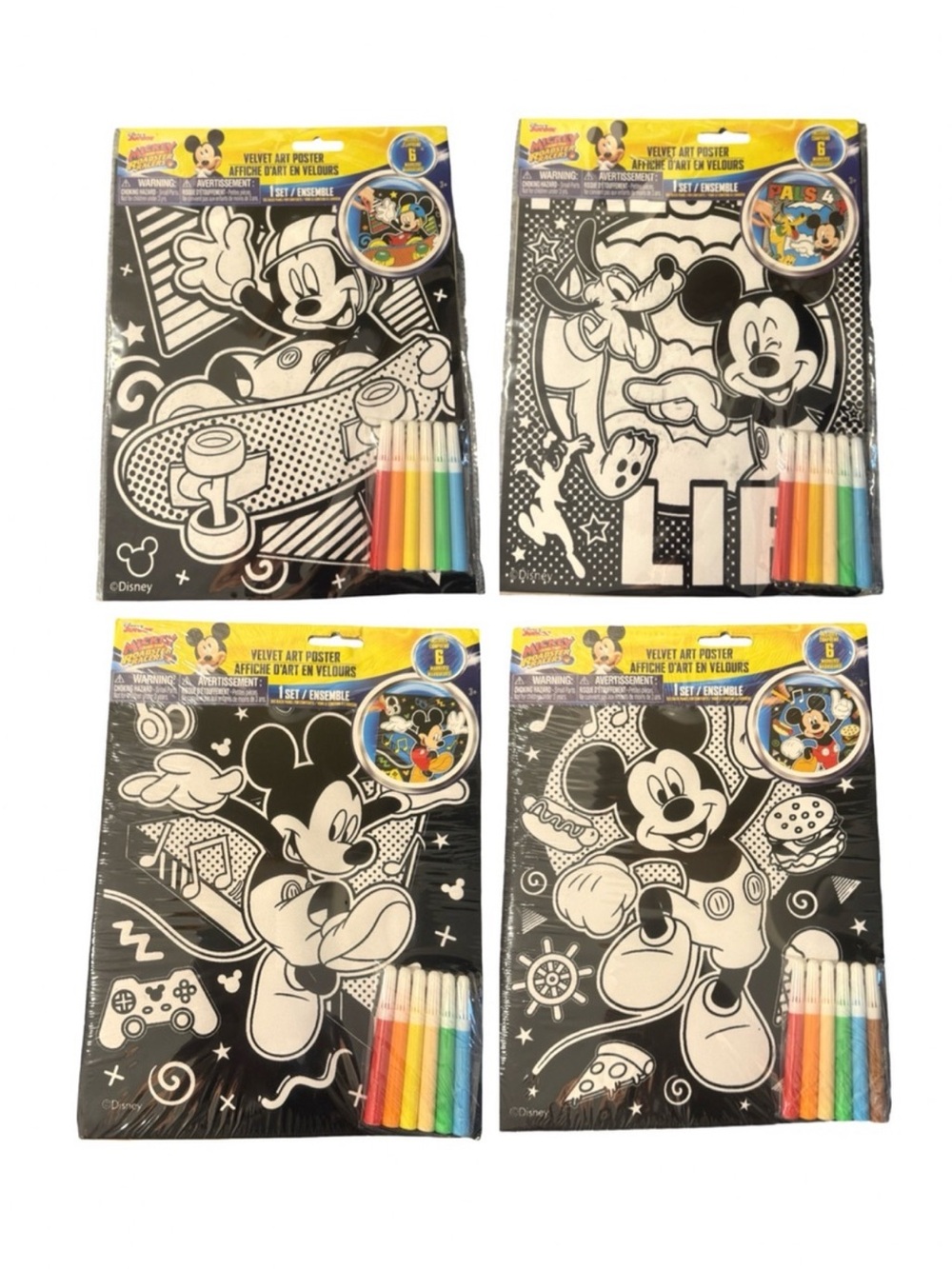 4 Disney Mickey Mouse Velvet Art Poster with Markers